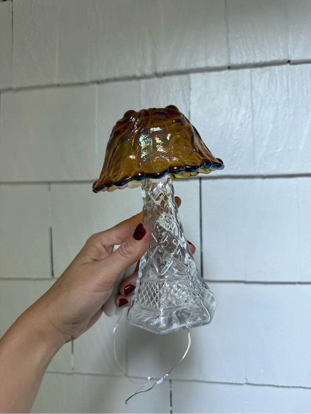 Marigold carnival glass shade mushroom fairy light